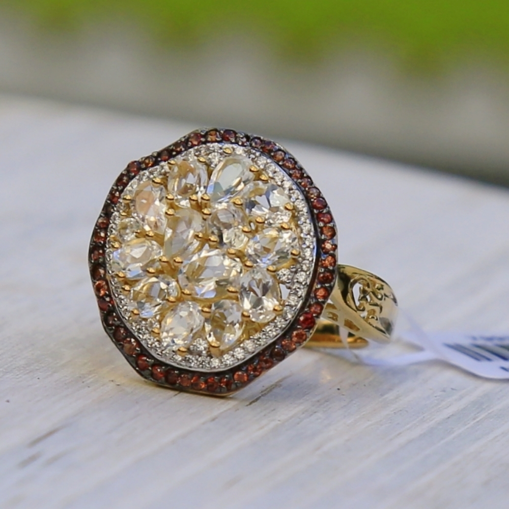 Malagasy Moonstone ✦ Multi Sapphire Cluster Ring ✦ 18K Vermeil Sterling Silver 9 - Picture 7 of 14